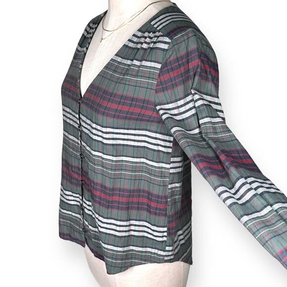 MADEWELL Pineview Plaid Button Front Blouse Top Striped Green Red Cozy Chic S/M - Picture 6 of 13